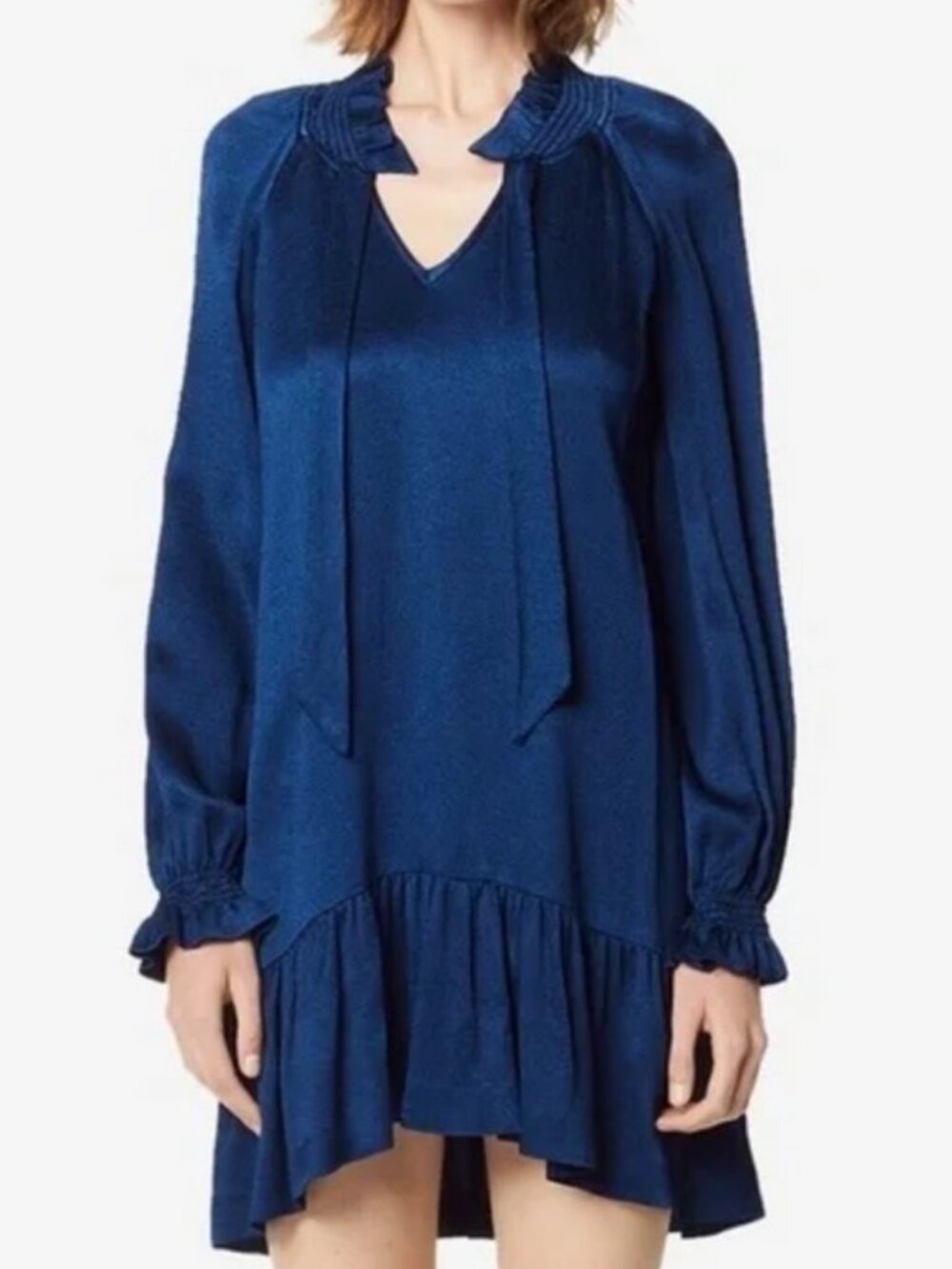 Sandro Paris long sleeve mini dress blue women's size 40